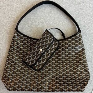 Brown and Black Shoulder Bag Set with Iconic Pattern